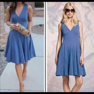 PETER SOM Stretch Fit&Flare Blue Stripe Dress